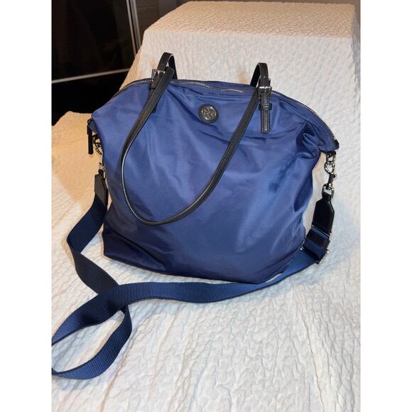Tory Burch Navy Vinyl Two Way Tote - Picture 1 of 7